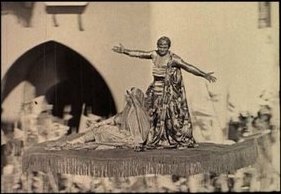 Douglas Fairbanks in the famous Flying Carpet scene in The Thief of Bagdad