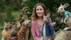 Rose Byrne and James Corden (as Peter Rabbit) find fun and trouble in the top 2018 family film, Peter Rabbit.